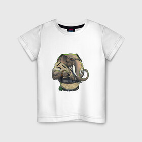 Детская футболка хлопок с принтом Слон-военный в Белгороде, 100% хлопок | круглый вырез горловины, полуприлегающий силуэт, длина до линии бедер | Тематика изображения на принте: автомат | арт | животное | зверь | оружие | рисунок | слон | человекоподобный