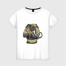Женская футболка хлопок с принтом Слон-военный в Белгороде, 100% хлопок | прямой крой, круглый вырез горловины, длина до линии бедер, слегка спущенное плечо | автомат | арт | животное | зверь | оружие | рисунок | слон | человекоподобный