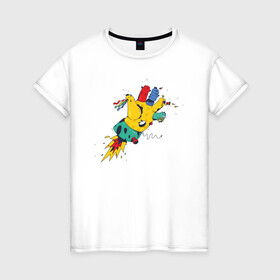 Женская футболка хлопок с принтом Летающая рука в Белгороде, 100% хлопок | прямой крой, круглый вырез горловины, длина до линии бедер, слегка спущенное плечо | детские картинки | детский рисунок | игрушка | пальцы | полет | ракета | рука