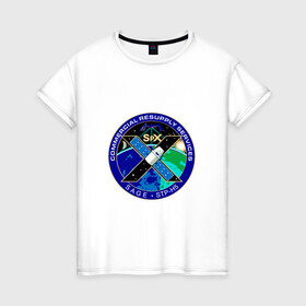 Женская футболка хлопок с принтом SPACEX Илон Маск Лого в Белгороде, 100% хлопок | прямой крой, круглый вырез горловины, длина до линии бедер, слегка спущенное плечо | земля | компания. | космос | логотип | орбита