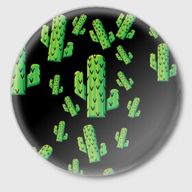 Значок с принтом Cactus Time - Веселые кактусы в Белгороде,  металл | круглая форма, металлическая застежка в виде булавки | cactus time | веселый | зеленый | кактусы | милый