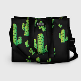Сумка-шоппер 3D с принтом Cactus Time - Веселые кактусы в Белгороде, 100% полиэстер | застегивается на металлическую кнопку; внутренний карман застегивается на молнию. Стенки укреплены специальным мягким материалом, чтобы защитить содержимое от несильных ударов
 | cactus time | веселый | зеленый | кактусы | милый