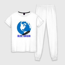 Женская пижама хлопок с принтом Blue Origin в Белгороде, 100% хлопок | брюки и футболка прямого кроя, без карманов, на брюках мягкая резинка на поясе и по низу штанин | astronautics | blue origin | space | usa | америка | блу оригин | блу ориджин | космическая компания | космические полеты | космонавтика | космос | полеты | про космос | сша