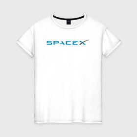 Женская футболка хлопок с принтом Space X, Спейс Икс лого в Белгороде, 100% хлопок | прямой крой, круглый вырез горловины, длина до линии бедер, слегка спущенное плечо | astronautics | space | space x | spacex | usa | америка | космическая компания | космические полеты | космонавтика | космос | полеты | про космос | спейс x | спейс икс 