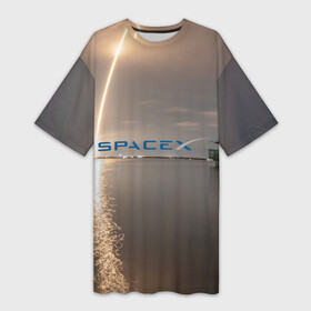 Платье-футболка 3D с принтом SpaceX Dragon 2 в Белгороде,  |  | crew | dragon | falcon 9 | rocket | ship | space | spaceship | spacex | икс | корабль | космический | космос | ракета | спейс