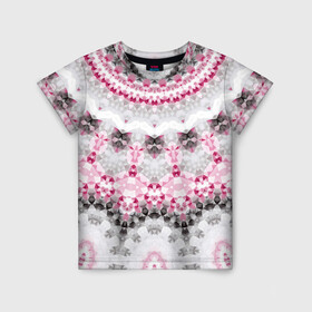 Детская футболка 3D с принтом Абстрактный современный фон в Белгороде, 100% гипоаллергенный полиэфир | прямой крой, круглый вырез горловины, длина до линии бедер, чуть спущенное плечо, ткань немного тянется | абстрактный | женский | калейдоскоп | мозаика | мозаичный узор | молодежный | серый и розовый | современный | этно