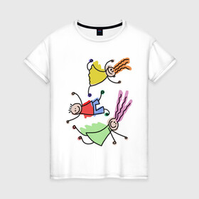 Женская футболка хлопок с принтом Веселые человечки. в Белгороде, 100% хлопок | прямой крой, круглый вырез горловины, длина до линии бедер, слегка спущенное плечо | дети | иллюстрация | рисунок | человечки | юмор
