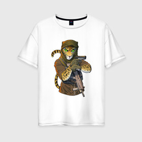 Женская футболка хлопок Oversize с принтом Песчаный отряд в Белгороде, 100% хлопок | свободный крой, круглый ворот, спущенный рукав, длина до линии бедер
 | арт | африка | гепард | жара | животное | зверь | леопард | оружие | рисунок | человекоподобный