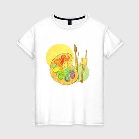 Женская футболка хлопок с принтом Краски в Белгороде, 100% хлопок | прямой крой, круглый вырез горловины, длина до линии бедер, слегка спущенное плечо | иллюстрация | краски | палитра | творчество | художник