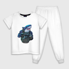 Детская пижама хлопок с принтом Водный спецназ в Белгороде, 100% хлопок |  брюки и футболка прямого кроя, без карманов, на брюках мягкая резинка на поясе и по низу штанин
 | Тематика изображения на принте: акула | арт | граната | зубы | клыки | огнестрельное оружие | рисунок | рыба | рыбы | хищник | человекоподобный