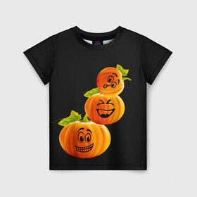 Детская футболка 3D с принтом Хэллоуин смешные тыквы в Белгороде, 100% гипоаллергенный полиэфир | прямой крой, круглый вырез горловины, длина до линии бедер, чуть спущенное плечо, ткань немного тянется | день всех святых | забавные рожицы | карнавал | праздник | смешные | тыквы | хэллоуин
