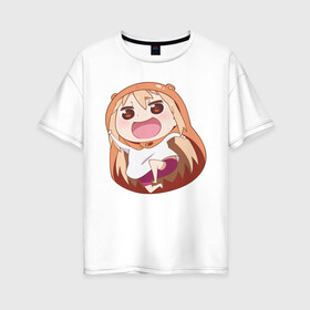 Женская футболка хлопок Oversize с принтом Umaru в Белгороде, 100% хлопок | свободный крой, круглый ворот, спущенный рукав, длина до линии бедер
 | Тематика изображения на принте: anime | himouto umaru chan | umaru | umaru chan | аниме | аниме сереал | двуличная сестрёнка умару | мульт  фильм | мультсериал | умару | умару дома | умару чан