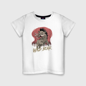 Детская футболка хлопок с принтом Wild Boar в Белгороде, 100% хлопок | круглый вырез горловины, полуприлегающий силуэт, длина до линии бедер | wild | дикий зверь | иллюстрация | кабан | кабанчик