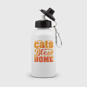 Бутылка спортивная с принтом Cats bless home в Белгороде, металл | емкость — 500 мл, в комплекте две пластиковые крышки и карабин для крепления | bless | cats | дом | иллюстрация | кошки