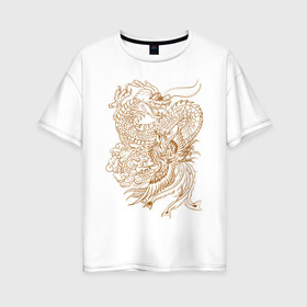 Женская футболка хлопок Oversize с принтом Дракон и феникс в Белгороде, 100% хлопок | свободный крой, круглый ворот, спущенный рукав, длина до линии бедер
 | арт | битва | дракон | иллюстрация | огненная птица | феникс