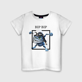 Детская футболка хлопок с принтом Crazy frog в Белгороде, 100% хлопок | круглый вырез горловины, полуприлегающий силуэт, длина до линии бедер | bip | crazy | crazy frog | frog | бип | крэйзи | крэйзи фрог | лягушка | сумасшедшая лягушка