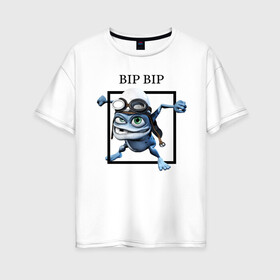 Женская футболка хлопок Oversize с принтом Crazy frog в Белгороде, 100% хлопок | свободный крой, круглый ворот, спущенный рукав, длина до линии бедер
 | bip | crazy | crazy frog | frog | бип | крэйзи | крэйзи фрог | лягушка | сумасшедшая лягушка