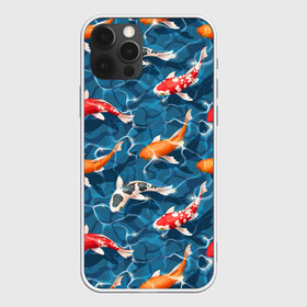 Чехол для iPhone 12 Pro с принтом Японские карпы (кои) в Белгороде, силикон | область печати: задняя сторона чехла, без боковых панелей | восточные карпы | восточные рыбки | западные карпы | западные рыбы | карпы | карпы кои | кои | морские жители | рыбы | рыбы паттерн | японские карпы | японские кои