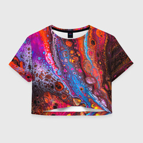 Женская футболка Crop-top 3D с принтом Брызги на камнях в Белгороде, 100% полиэстер | круглая горловина, длина футболки до линии талии, рукава с отворотами | Тематика изображения на принте: арт | искусство | красочность | психоделика | цвет