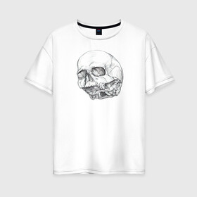 Женская футболка хлопок Oversize с принтом Череп Анатомия Головы в Белгороде, 100% хлопок | свободный крой, круглый ворот, спущенный рукав, длина до линии бедер
 | skull | skull art | анатомия | анатомия головы | реалистичный череп | реальный череп | рисунок черепа | рок череп | череп | череп арт