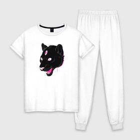 Женская пижама хлопок с принтом Магическая Пантера в Белгороде, 100% хлопок | брюки и футболка прямого кроя, без карманов, на брюках мягкая резинка на поясе и по низу штанин | Тематика изображения на принте: большая кошка | пантера | пантера арт | черная пантера