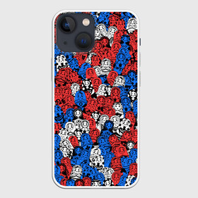 Чехол для iPhone 13 mini с принтом Бело сине красные матрёшки в Белгороде,  |  | matryoshka | матрешка | паттерн | россия | русский | славянский | триколор | узор | флаг