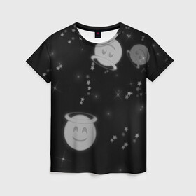 Женская футболка 3D с принтом Смайл в Белгороде, 100% полиэфир ( синтетическое хлопкоподобное полотно) | прямой крой, круглый вырез горловины, длина до линии бедер | ангел | звёзды | милота | смайл | смайлик | смайлики | эмодзи