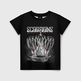 Детская футболка 3D с принтом SCORPIONS в Белгороде, 100% гипоаллергенный полиэфир | прямой крой, круглый вырез горловины, длина до линии бедер, чуть спущенное плечо, ткань немного тянется | chainge | forever | germany | grunge | king | metal | music | punk | return | rock | scorpions | wind | ветер | германия | гранж | корона | метал | панк | перемен | рок | скорпионс | хард рок