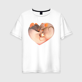 Женская футболка хлопок Oversize с принтом Мышиное сердце в Белгороде, 100% хлопок | свободный крой, круглый ворот, спущенный рукав, длина до линии бедер
 | heart | love | mouse | mouse heart | mouse love | любовь | мыши | мышиная любовь | мышиное сердце | мышь | сердце | сердце мыши
