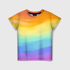 Детская футболка 3D с принтом РАДУЖНЫЕ ВОЛНЫ | RAINBOW WAVES (Z) в Белгороде, 100% гипоаллергенный полиэфир | прямой крой, круглый вырез горловины, длина до линии бедер, чуть спущенное плечо, ткань немного тянется | Тематика изображения на принте: color | paint | rainbow | rainbow waves | waves | волны | краска | радуга | радужная | радужные волны | цветная | яркая