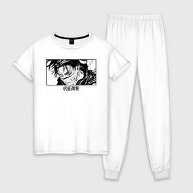 Женская пижама хлопок с принтом Фушигуро Тодзи Магическая битва в Белгороде, 100% хлопок | брюки и футболка прямого кроя, без карманов, на брюках мягкая резинка на поясе и по низу штанин | anime | jujutsu kaisen | manga | sorsery fight | toji fushiguro | zenin toji | аниме | аниме мальчик | джутсу кайсен | дзюдзюцу кайсэн | зенин тодзи | маг | магическая битва | манга | отец фушигуро мегуми | проклятия