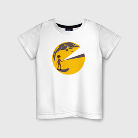 Детская футболка хлопок с принтом Один в темноте в Белгороде, 100% хлопок | круглый вырез горловины, полуприлегающий силуэт, длина до линии бедер | луна | одиночество | редко | рисонок | фонарь