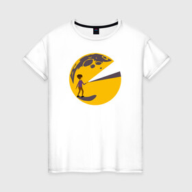 Женская футболка хлопок с принтом Один в темноте в Белгороде, 100% хлопок | прямой крой, круглый вырез горловины, длина до линии бедер, слегка спущенное плечо | луна | одиночество | редко | рисонок | фонарь