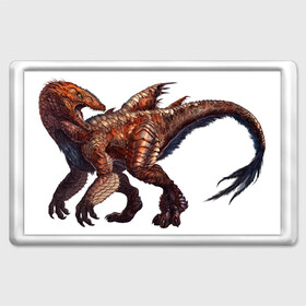 Магнит 45*70 с принтом Сегнозавр в Белгороде, Пластик | Размер: 78*52 мм; Размер печати: 70*45 | арт | динозавр | динозавр с перьями | доисторические | красный | красный динозавр | крылья | перья | рисунок | сегнозавр | теризинозавр | хищник