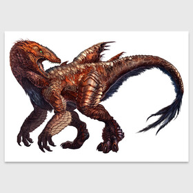 Поздравительная открытка с принтом Сегнозавр в Белгороде, 100% бумага | плотность бумаги 280 г/м2, матовая, на обратной стороне линовка и место для марки
 | Тематика изображения на принте: арт | динозавр | динозавр с перьями | доисторические | красный | красный динозавр | крылья | перья | рисунок | сегнозавр | теризинозавр | хищник