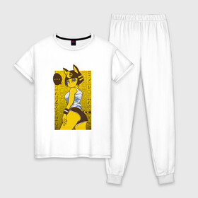 Женская пижама хлопок с принтом ankha waifu в Белгороде, 100% хлопок | брюки и футболка прямого кроя, без карманов, на брюках мягкая резинка на поясе и по низу штанин | animal crossing | ankha | ankha waifu | furry | game | waifu | анка | фурри