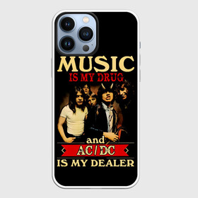 Чехол для iPhone 13 Pro Max с принтом MUSYC IS MY DRUG and AC DC IS MY DEALER в Белгороде,  |  | ac dc | acdc | acdc ас дс | angus | back in black | highway to hell | mckinnon | you | австралийская | ангус янг | ас дс | асдс | блюз | в форме | гитара | группа | крис слэйд | метал | молния | музыка | певец | рок | рок н ролл | стиви янг