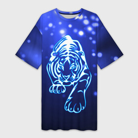 Платье-футболка 3D с принтом Неоновый тигр в Белгороде,  |  | cat | neon | new year | tiger | блеск | восточный гороскоп | год тигра | гороскоп | день рождения | дикие животные | дикий тигр | зверь | злой кот | кот | кошак | кошка | неоновый | новый год | подарок | сила