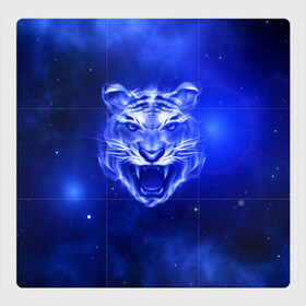 Магнитный плакат 3Х3 с принтом Космический тигр в Белгороде, Полимерный материал с магнитным слоем | 9 деталей размером 9*9 см | cat | neon | new year | tiger | восточный гороскоп | год тигра | голова | день рождения | дикие животные | зверь | злой кот | злой тигр | кот | кошак | кошка | неоновый | новый год | огненный | оскал | подарок
