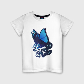 Детская футболка хлопок с принтом Звёздная фея в Белгороде, 100% хлопок | круглый вырез горловины, полуприлегающий силуэт, длина до линии бедер | арт | бабочка | волк | звезда | звёздочки | звёзды | крылья | луна | луны | ночь | рисунок | фантастический зверь | фантастическое животное