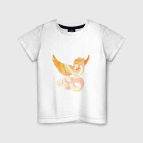 Детская футболка хлопок с принтом Солнечный дракон в Белгороде, 100% хлопок | круглый вырез горловины, полуприлегающий силуэт, длина до линии бедер | арт | дракон | рисунок | солнечный зверь | солнце | фантастический зверь | фантастическое животное