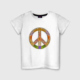 Детская футболка хлопок с принтом PEACE | FLOWERS (Z) в Белгороде, 100% хлопок | круглый вырез горловины, полуприлегающий силуэт, длина до линии бедер | Тематика изображения на принте: bloom | blossom | floret | flowers | hippies | peace | знак | любовь | мир | символ | хиппи | цветы