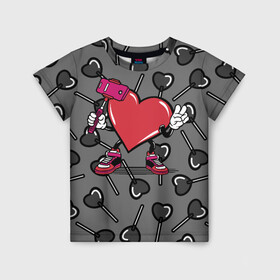 Детская футболка 3D с принтом Сердечко сэлфи в Белгороде, 100% гипоаллергенный полиэфир | прямой крой, круглый вырез горловины, длина до линии бедер, чуть спущенное плечо, ткань немного тянется | peace | selfi | мир | сердечко | сердце | сэлфи | фотка