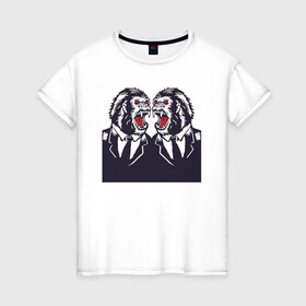 Женская футболка хлопок с принтом Злые обезьяны в костюмах в Белгороде, 100% хлопок | прямой крой, круглый вырез горловины, длина до линии бедер, слегка спущенное плечо | monkey | гориллы | обезьяны | планета обезьян | человек   обезьяна
