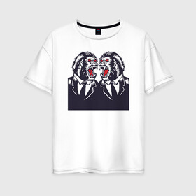 Женская футболка хлопок Oversize с принтом Злые обезьяны в костюмах в Белгороде, 100% хлопок | свободный крой, круглый ворот, спущенный рукав, длина до линии бедер
 | monkey | гориллы | обезьяны | планета обезьян | человек   обезьяна