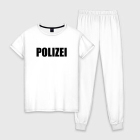 Женская пижама хлопок с принтом POLIZEI Полиция Надпись Черная в Белгороде, 100% хлопок | брюки и футболка прямого кроя, без карманов, на брюках мягкая резинка на поясе и по низу штанин | Тематика изображения на принте: germany | германия | милиция | надпись | немецкая | сила | структуры | чб | швейцария