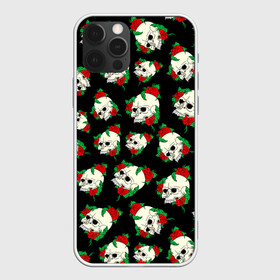 Чехол для iPhone 12 Pro с принтом Черепа и розы / Skull and Roses в Белгороде, силикон | область печати: задняя сторона чехла, без боковых панелей | Тематика изображения на принте: death | gothic | halloween | horror | roses | skeleton | skillet | skull | готика | готические | жуткий | кости | красные розы | листья | скелет | хеллоуин | хоррор | хэллоуин | цветы | череп | черепа в розах | черепа и розы | черепа с