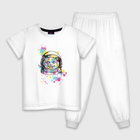 Детская пижама хлопок с принтом Кот космонавт в Белгороде, 100% хлопок |  брюки и футболка прямого кроя, без карманов, на брюках мягкая резинка на поясе и по низу штанин
 | животные | кляксы | космонавт | кот | краски