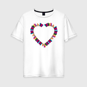Женская футболка хлопок Oversize с принтом Сердце из книг в Белгороде, 100% хлопок | свободный крой, круглый ворот, спущенный рукав, длина до линии бедер
 | иллюстрация | книги | рисунок | сердце | чтение