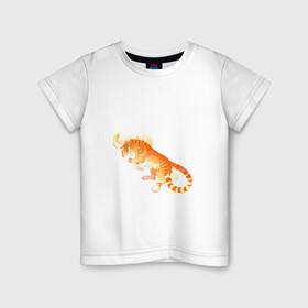 Детская футболка хлопок с принтом Тигр солнца в Белгороде, 100% хлопок | круглый вырез горловины, полуприлегающий силуэт, длина до линии бедер | арт | большая кошка | рисунок | рога | солнце | тигр | фантастический зверь | фантастическое животное